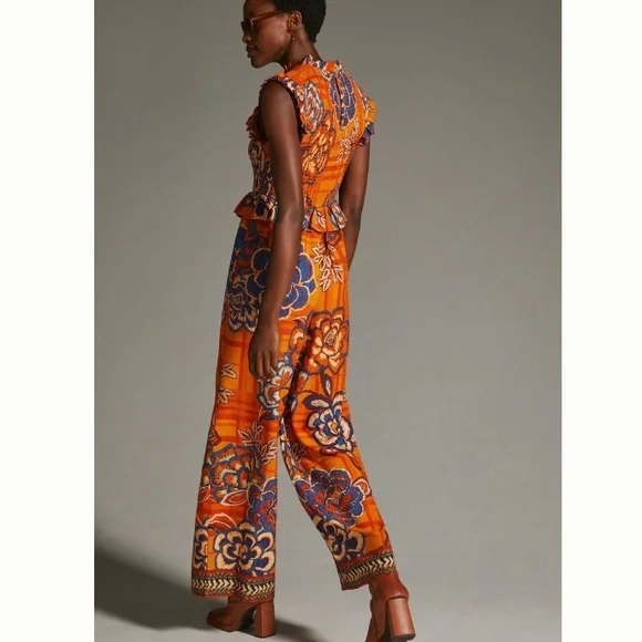 🌿|NWT| Farm x Anthropologie Smocked Wide Leg Jumpsuit - Picture 5 of 12